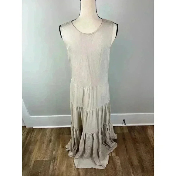Soft Surroundings Tiered Linen Blend Maxi Dress Size 10 Sleeveless Beige Long - Picture 6 of 12